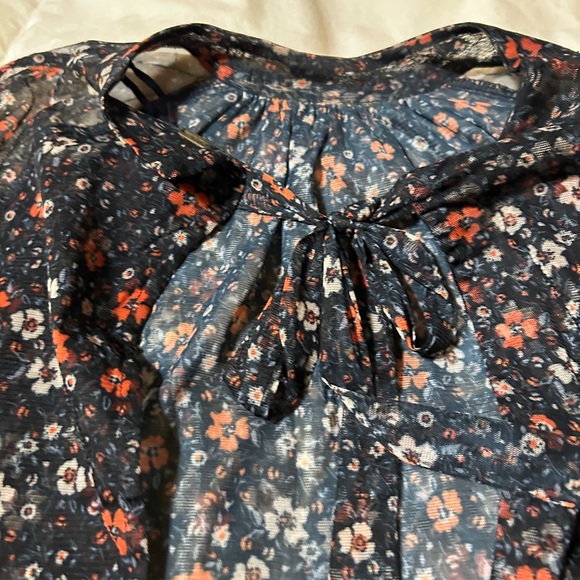 FREE PEOPLE Sheer Balloon Sleeve Floral Top Size Small - Picture 3 of 6